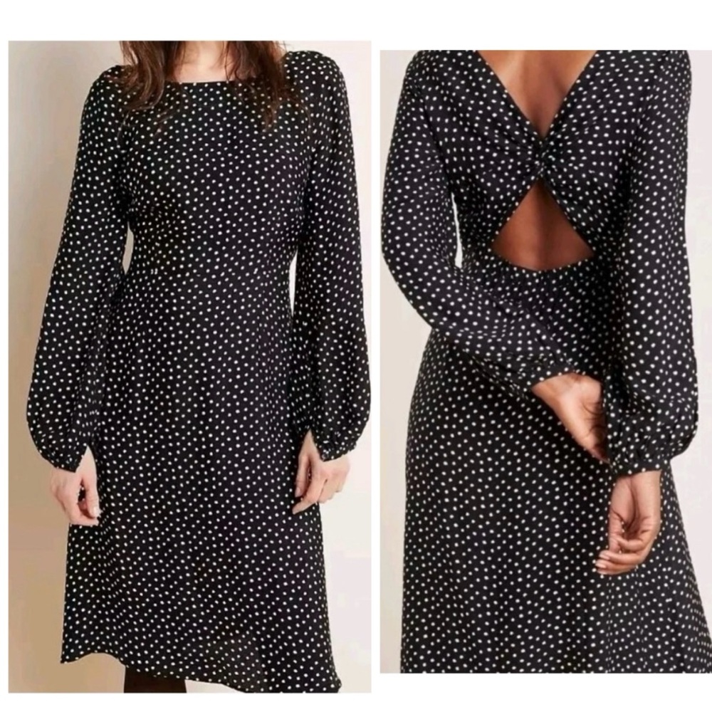 Anthropologie Agatha black and white polka dot midi dress size 6P